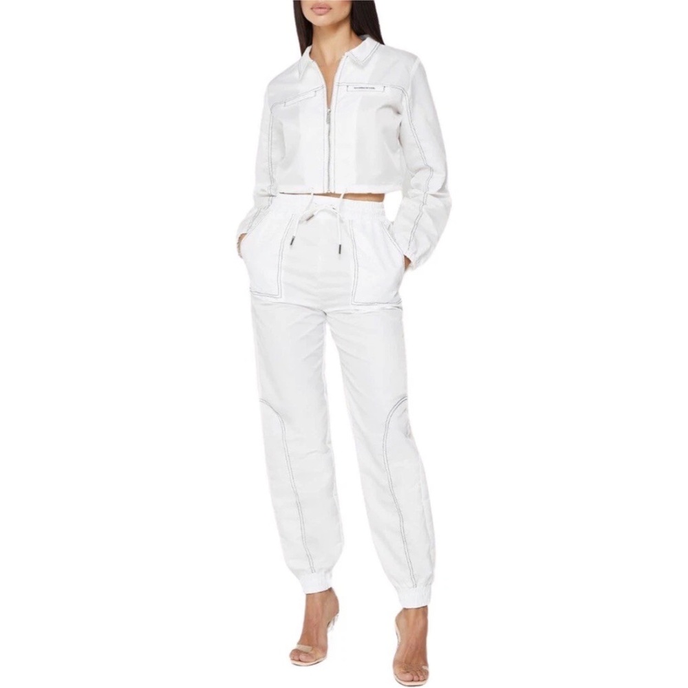 Maniere De Voir White Nylon Contrast Stitch Track Pants